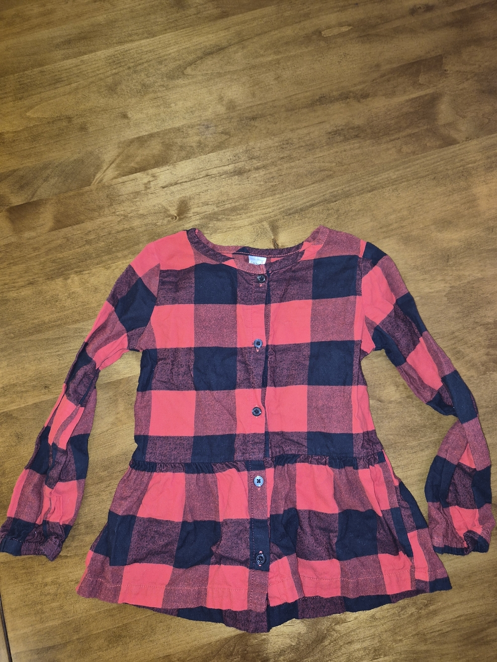 Carter's Red and Black Buffalo Plaid Flannel Long Sleeve Peplum Blouse Shirt 5T